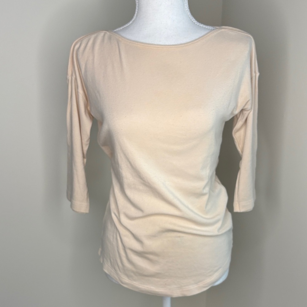 Cynthia Rowley Pale Peach Boat Neck 3/4 Length Sleeve Top. Small